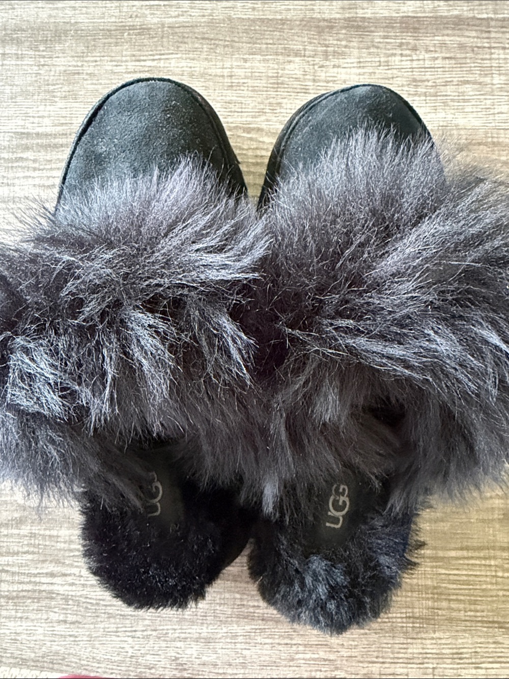UGG Women's Black Plush Fur Slide Slippers